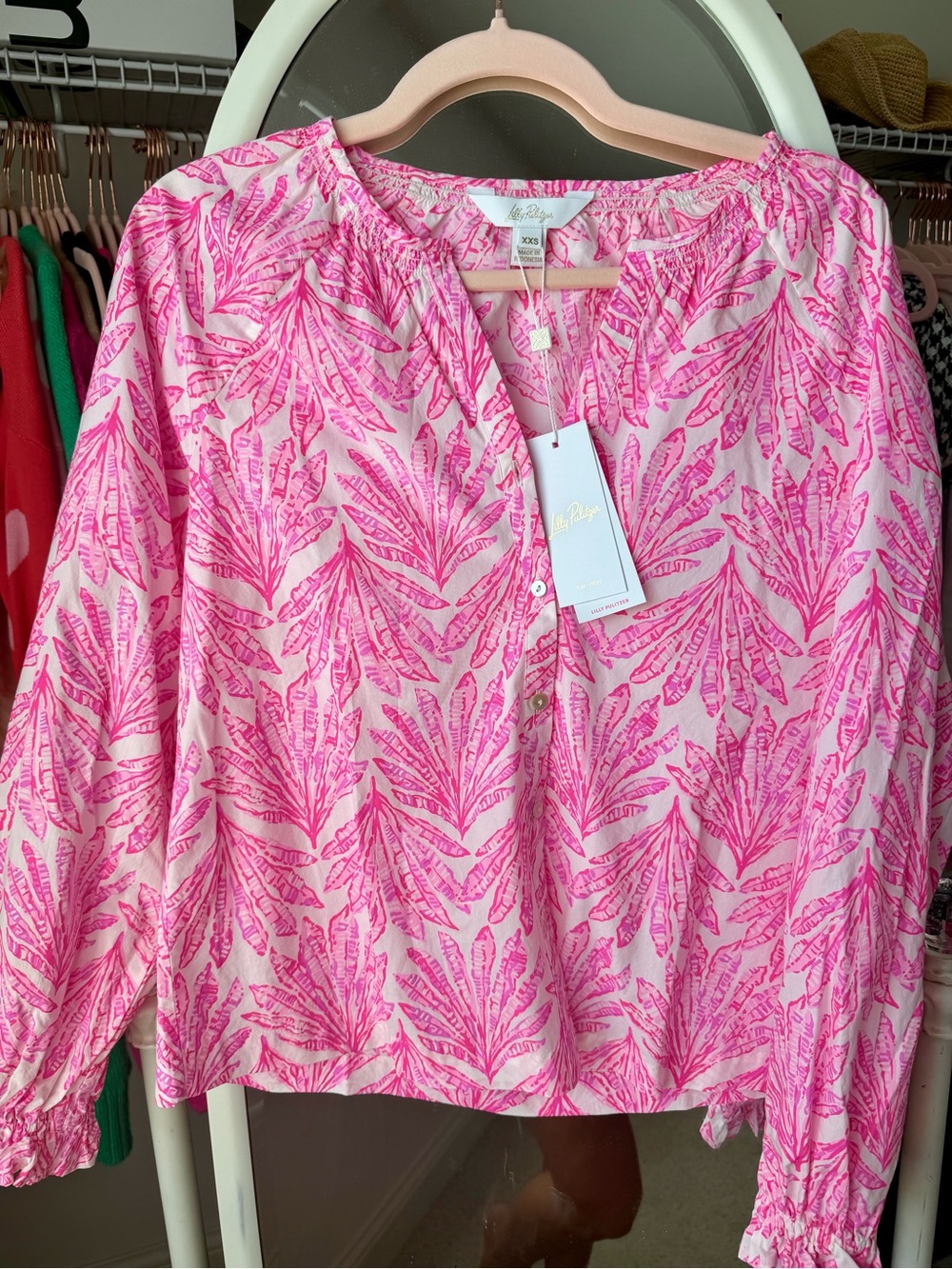 Lilly Pulitzer Pink White Printed Button Front Andina Top